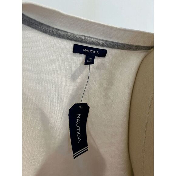 Nautica Women’s Colorblock Open Front Cardigan Cream Gray Sweater with Pockets X - Picture 5 of 6
